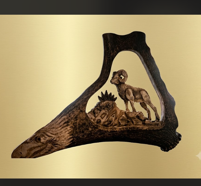 The Full Curl Ram Antler Carving
