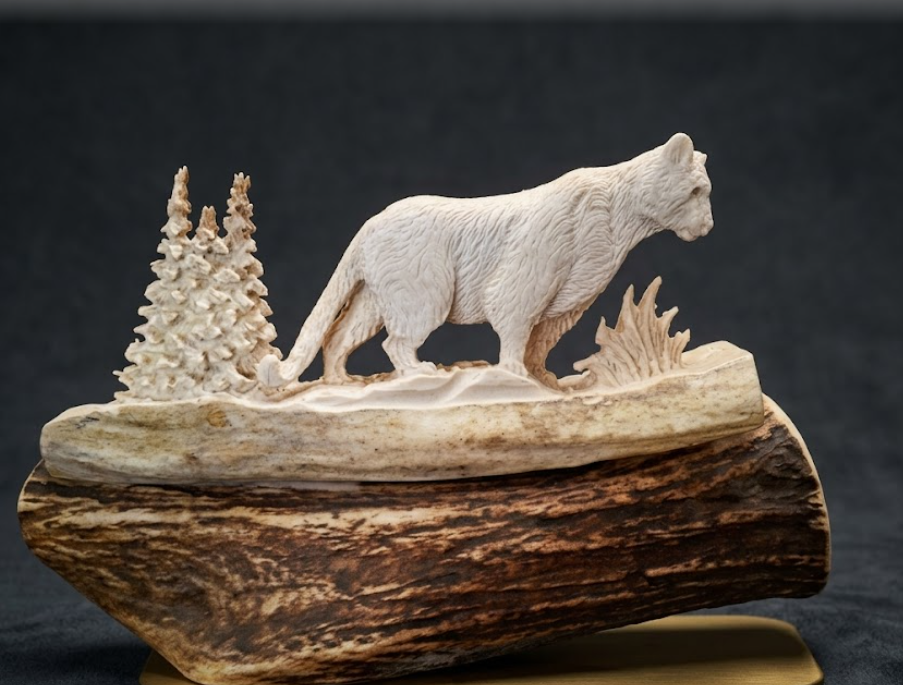 mountain lion/ cougar antler carving