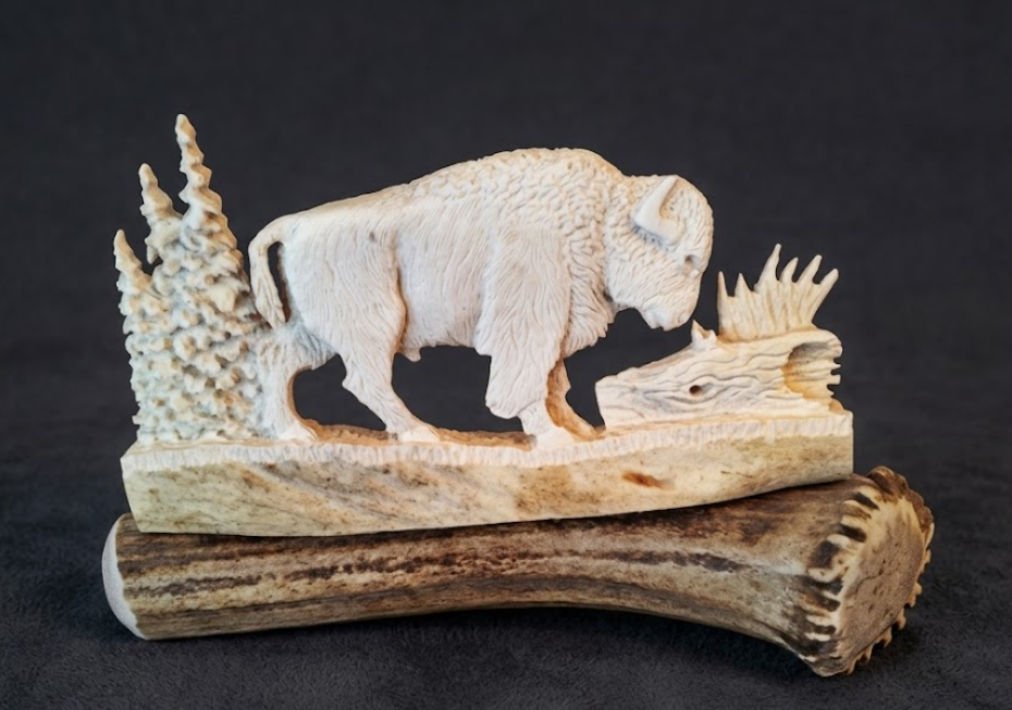 Bison antler carving artisan individually hand carved  