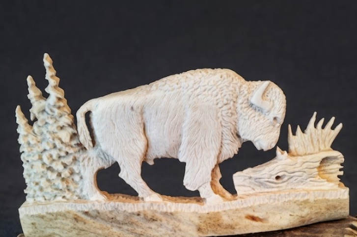 Bison antler carving for desk top