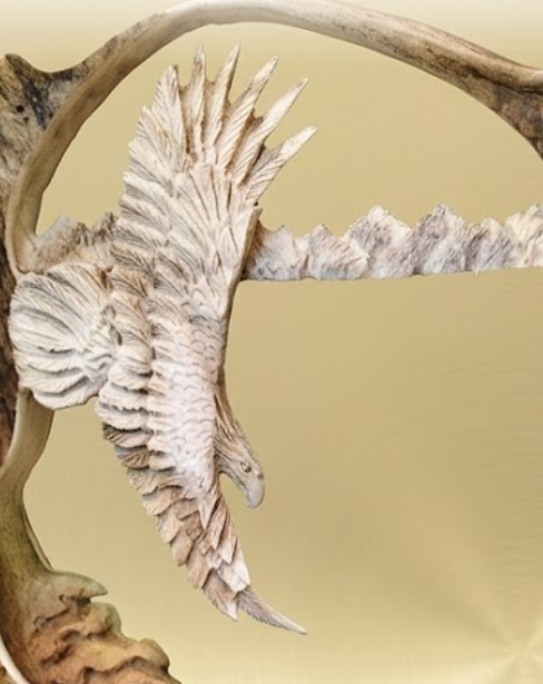 Sharp eyed  eagle & bear antler carving from a caribou antler 