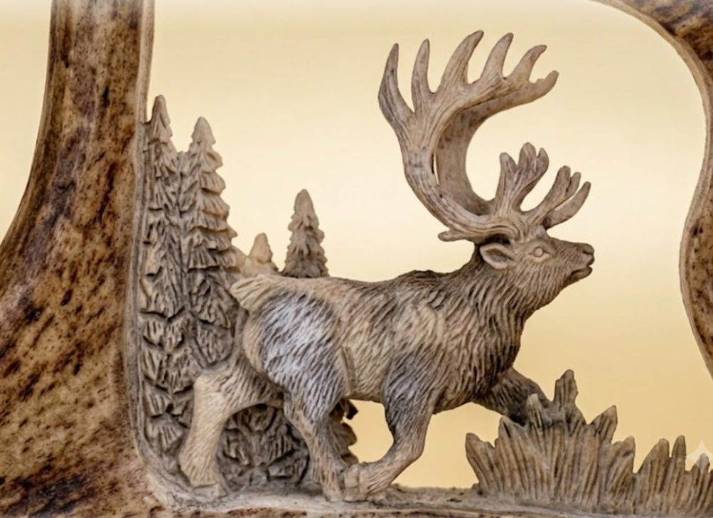 Running Deer or Caribou Antler Carving