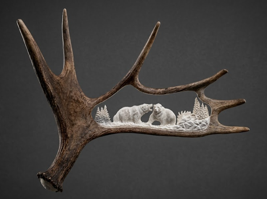 bear moose antler carving