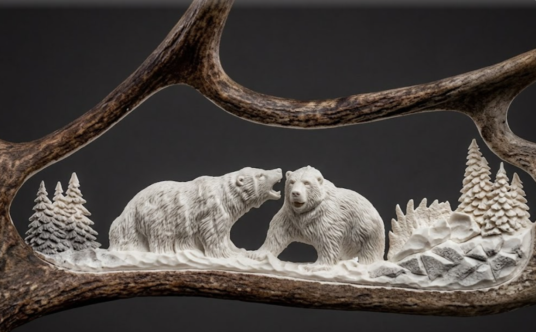 bear moose antler carving