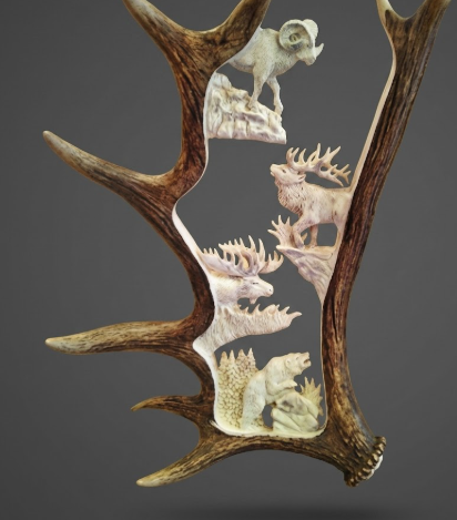 Moose antler carving of Idaho's BIG 4