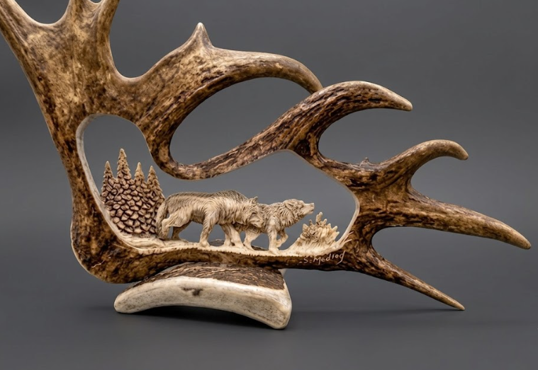 wolf antler carving