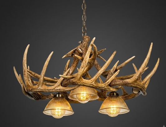 Coloma Oblong Faux Deer Antler Chandelier, 3 Down Lights, 32"W x 25"T
