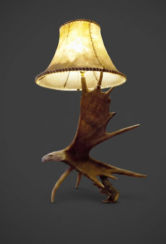 Lamp with a deer antler base on a dark background