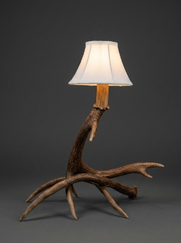 Lamp with a natural wood base on a dark background