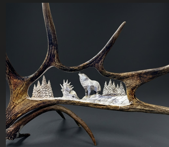 Alpha Male Wolf Antler Carving