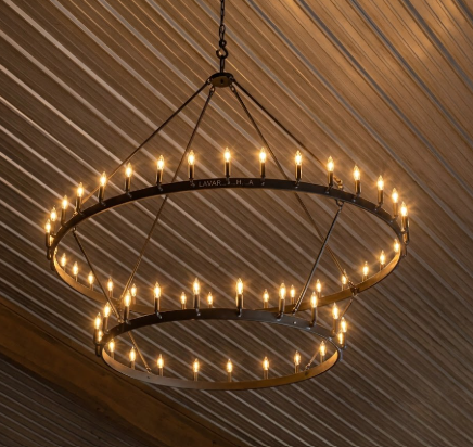 2 tier foyer entryway pendant light Chandelier with multiple lights on a metal ceiling