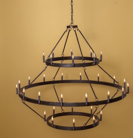  3 tier foyer entryway pendant light chandelier against a beige wall