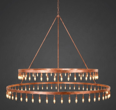 A foyer entryway pendant light chandelier with multiple light bulbs on a dark background