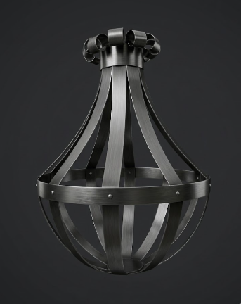 Black metal copper foyer entryway kitchen island pendant light or chandelier on a dark background