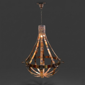 Decorative copper foyer entryway kitchen island pendant light or chandelier with a dark background