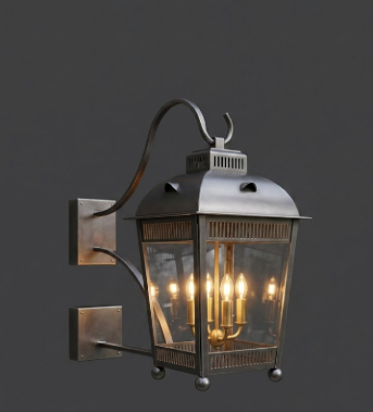 Vintage-style wall-mounted  entryway light  lantern with glass cover on a dark background