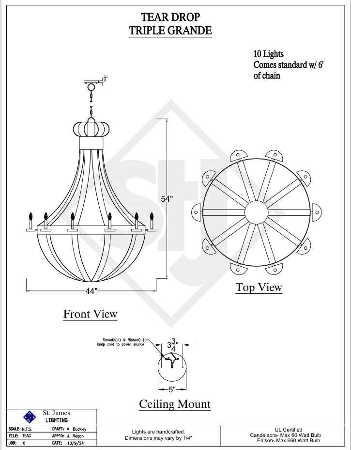 St. James Tear Drop Copper Chandelier Pendant Light