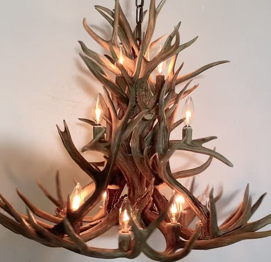 Kansas Deer Antler Chandelier, 30" W x 20" T, 6 Lights