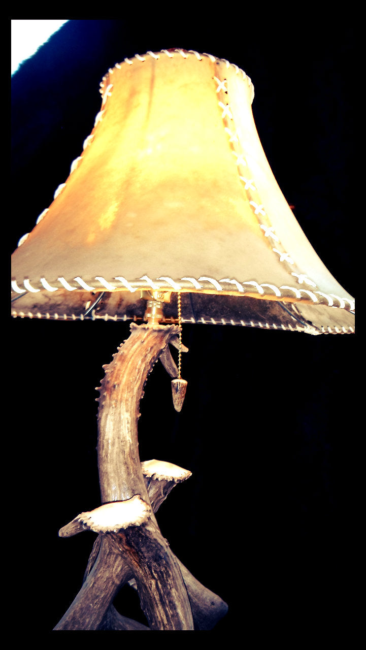 Mule Deer 4 Antler Table Lamp w/ Rawhide Shade