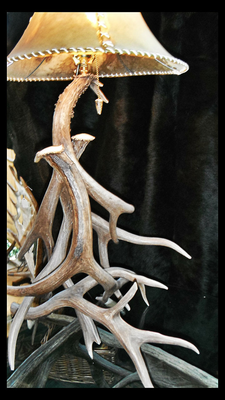 Mule Deer 4 Antler Table Lamp w/ Rawhide Shade