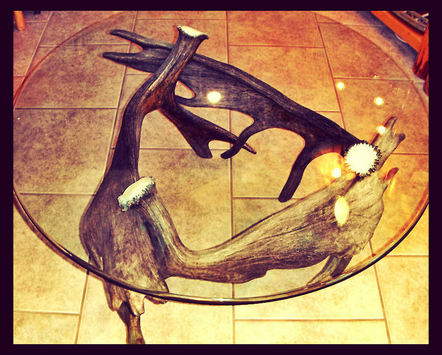 Moose Antler End Table w/Glass