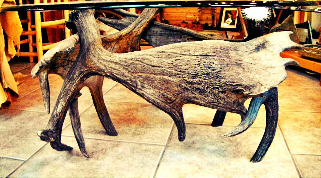 Moose Antler End Table w/Glass