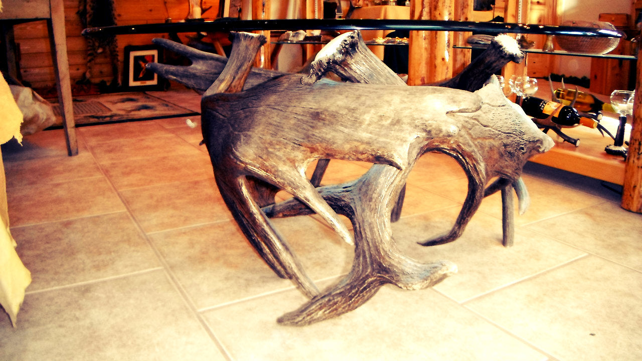 Moose Antler End Table w/Glass