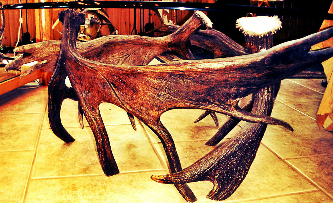 Moose Antler End Table w/Glass