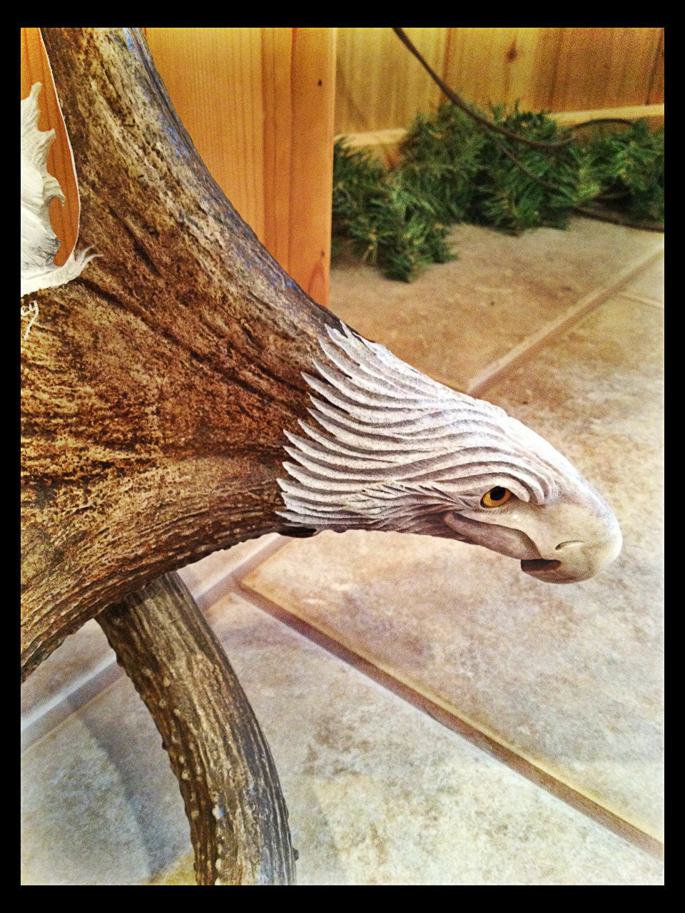 Soaring Eagle Antler Carving w/Antler Base
