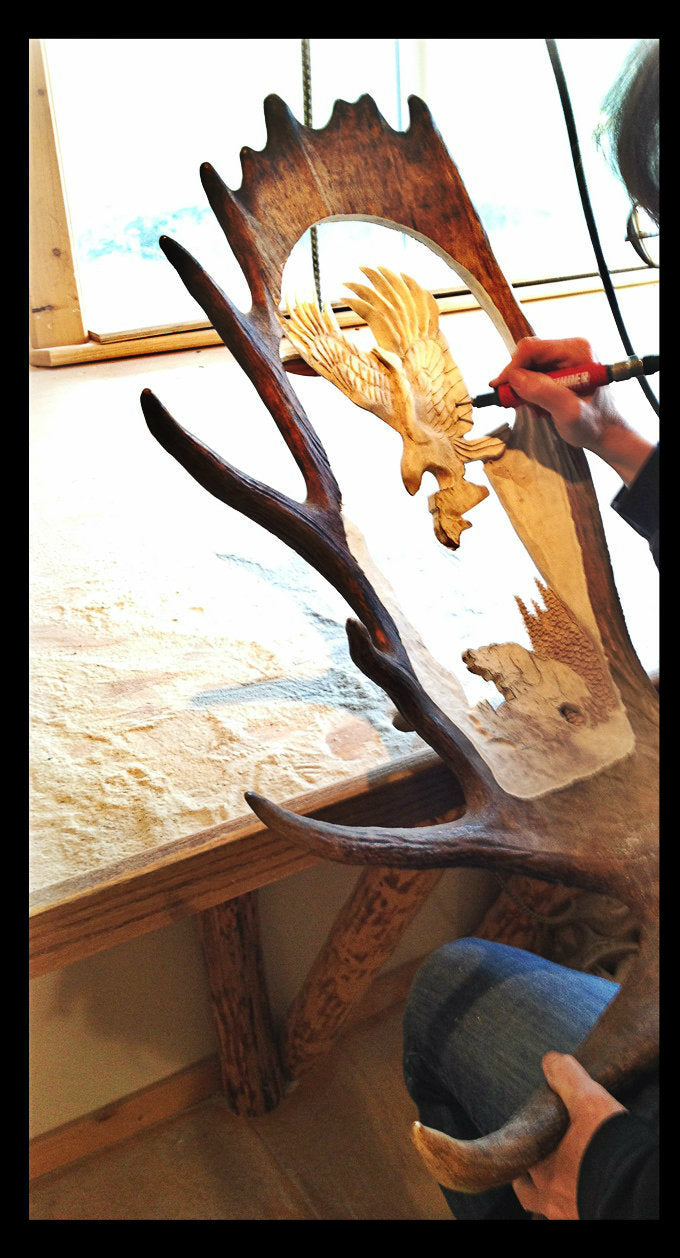 Eagle Last Catch Moose Antler Carving