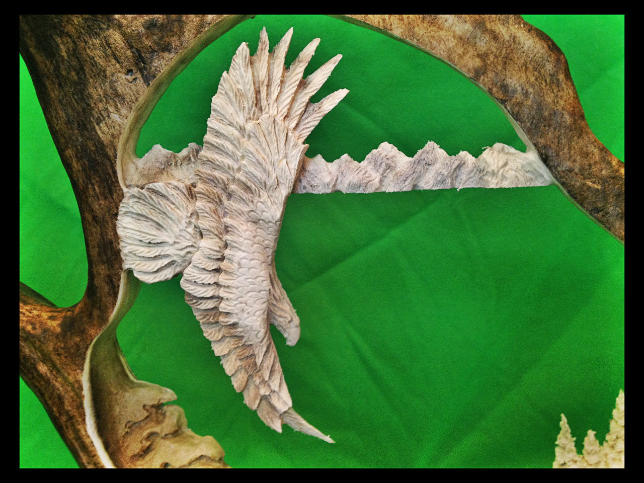 Eagle Watchful Eyes w/ Bear Antler Carving, 28"-32"