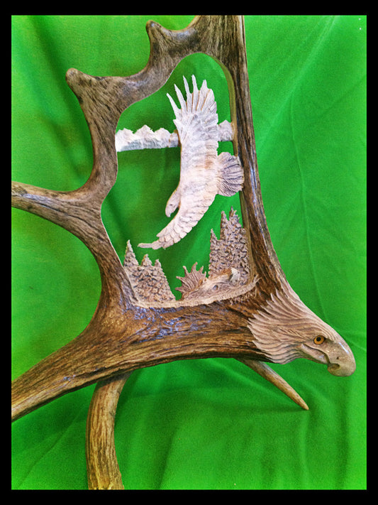 Banking Eagle Antler Carving, 18"