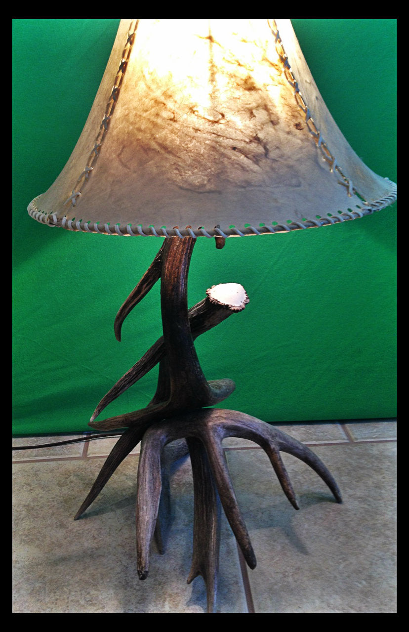 Whitetail 3 Antler Table Lamp w/Rawhide Shade