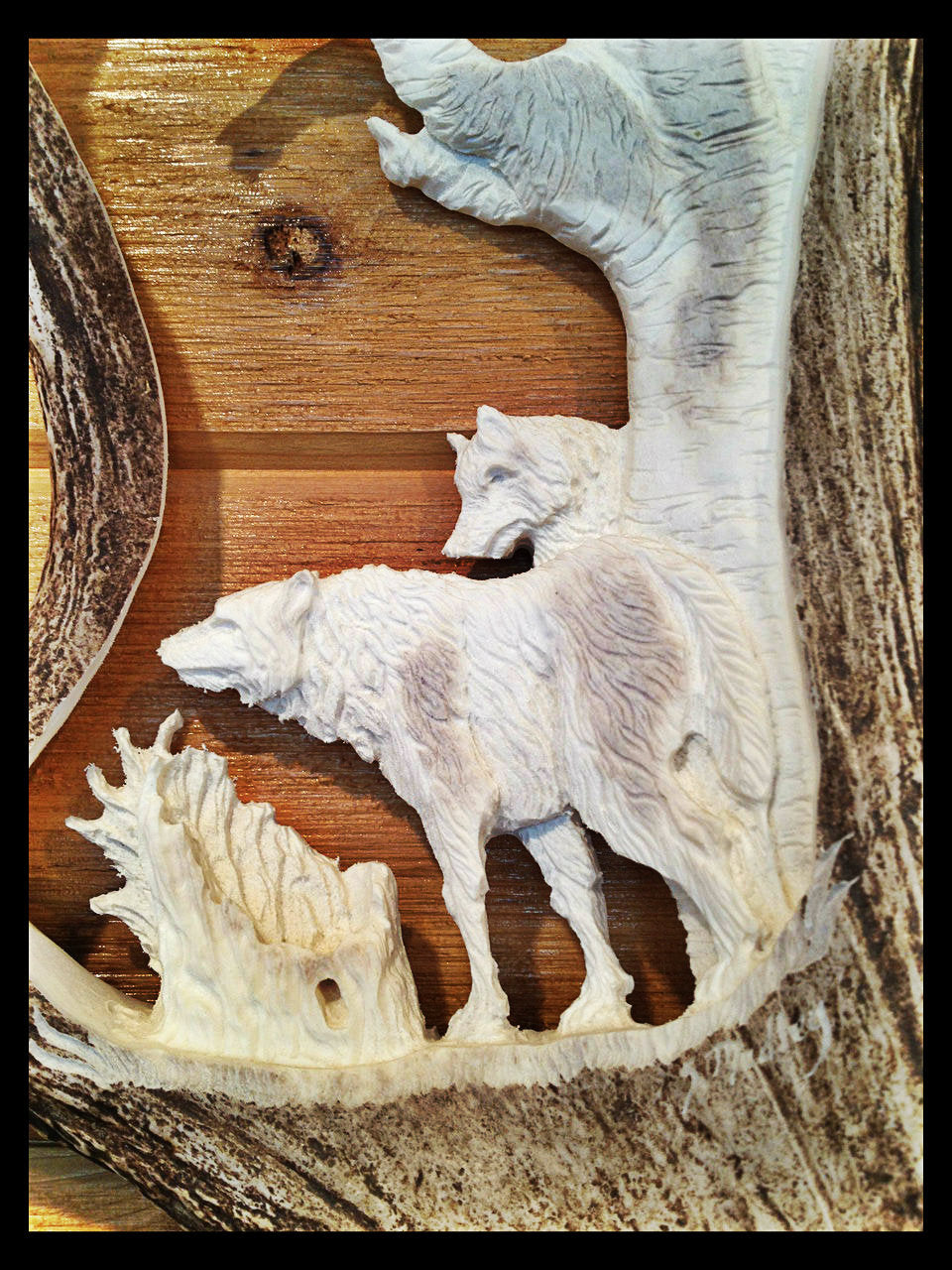 Wolf Spirit Hollow Antler Carving