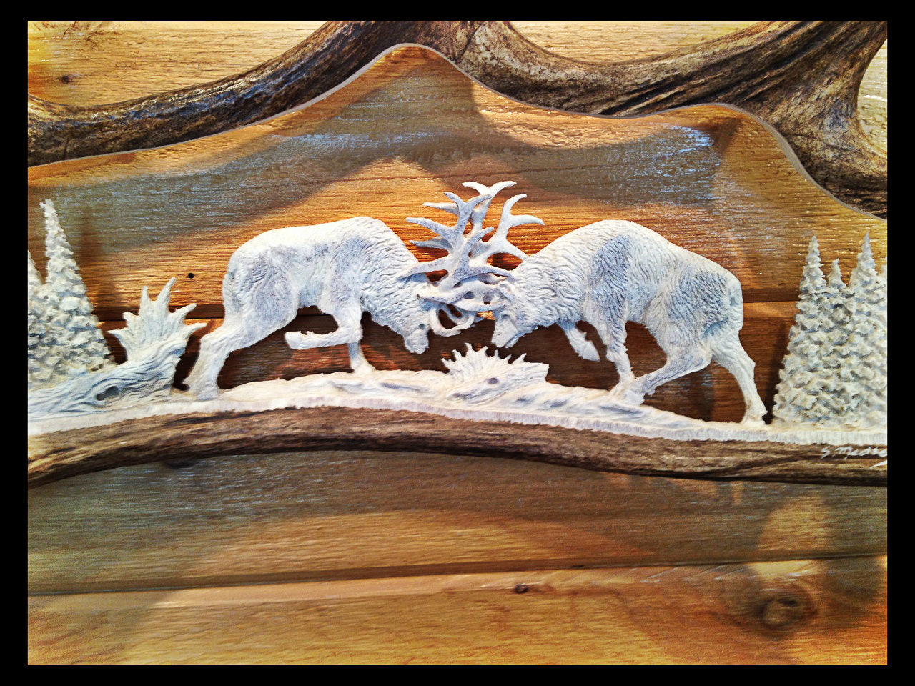 Fighting Elk Moose Antler Carving