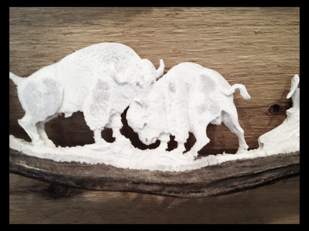 Buffalo Bulls Fighting Antler Carving