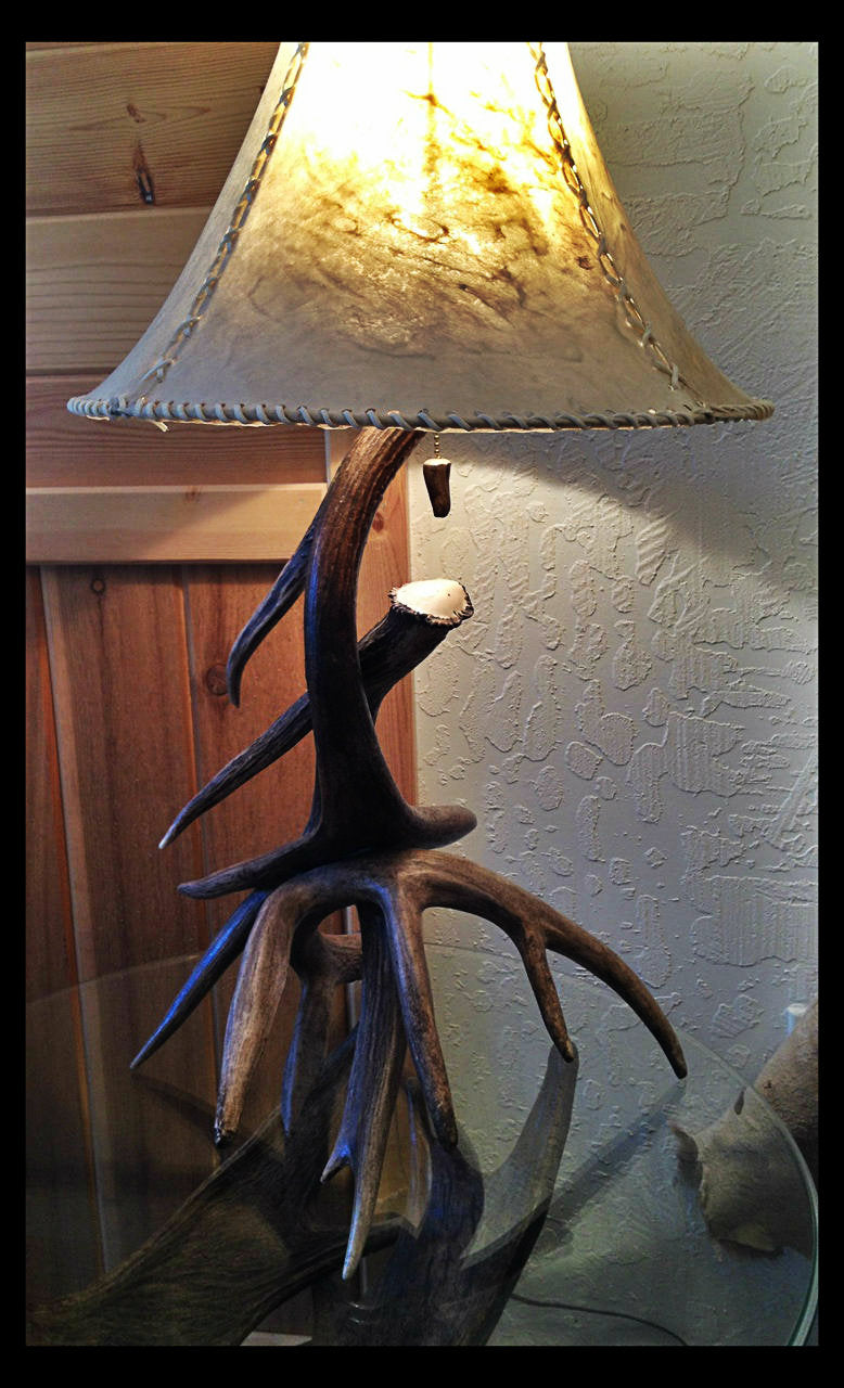 Whitetail 3 Antler Table Lamp w/Rawhide Shade