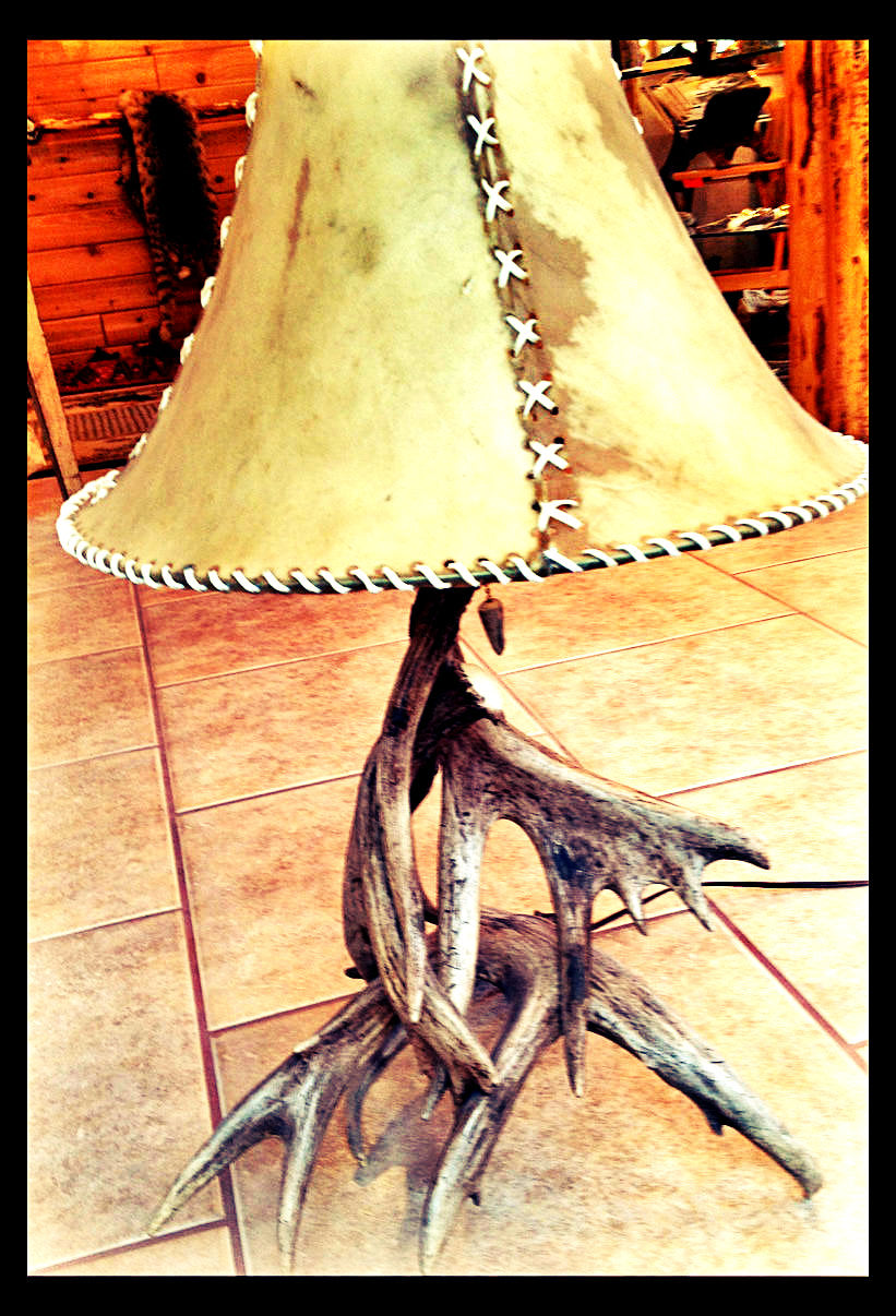 Whitetail 3 Antler Table Lamp w/Rawhide Shade