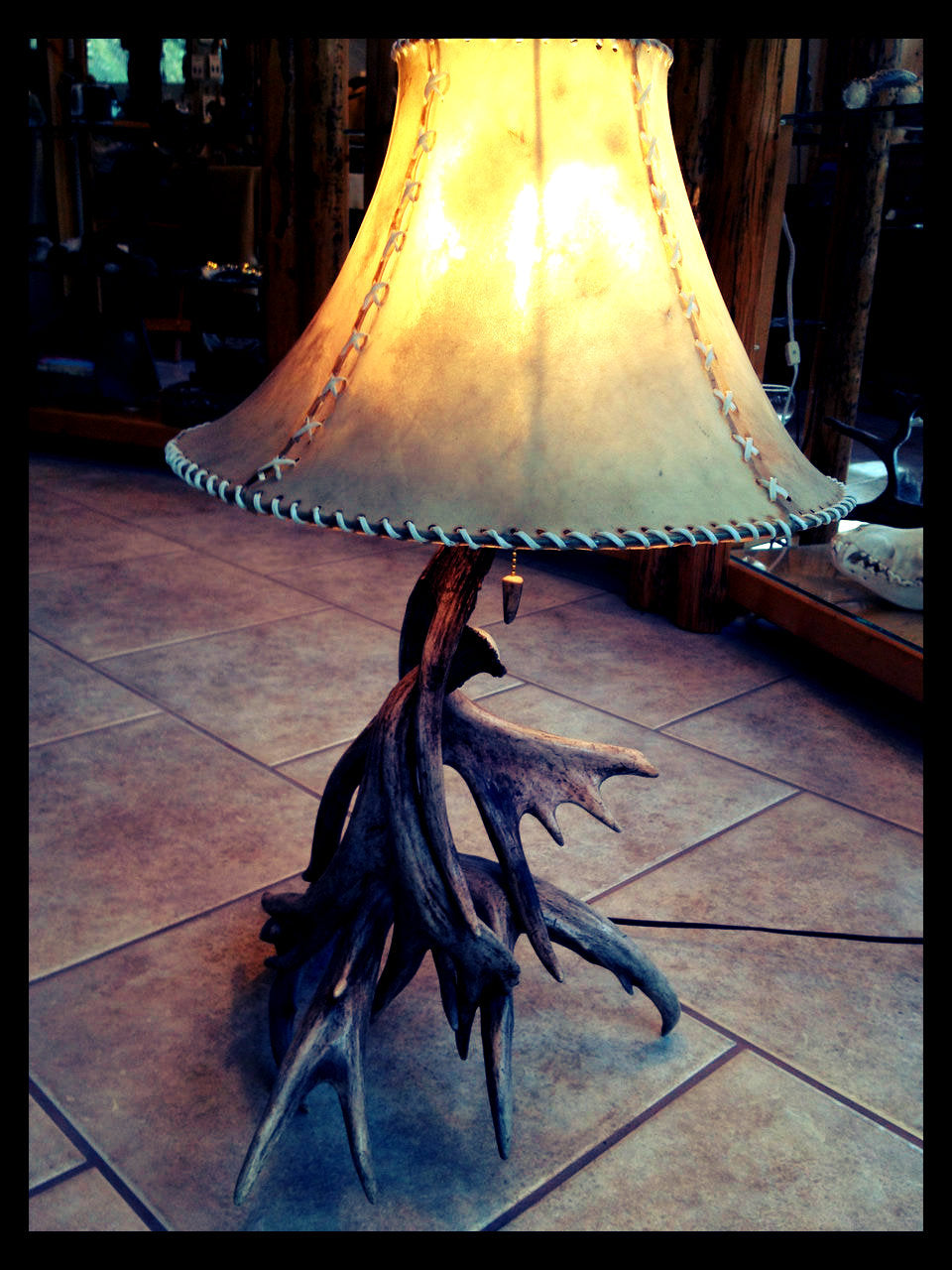 Whitetail 3 Antler Table Lamp w/Rawhide Shade