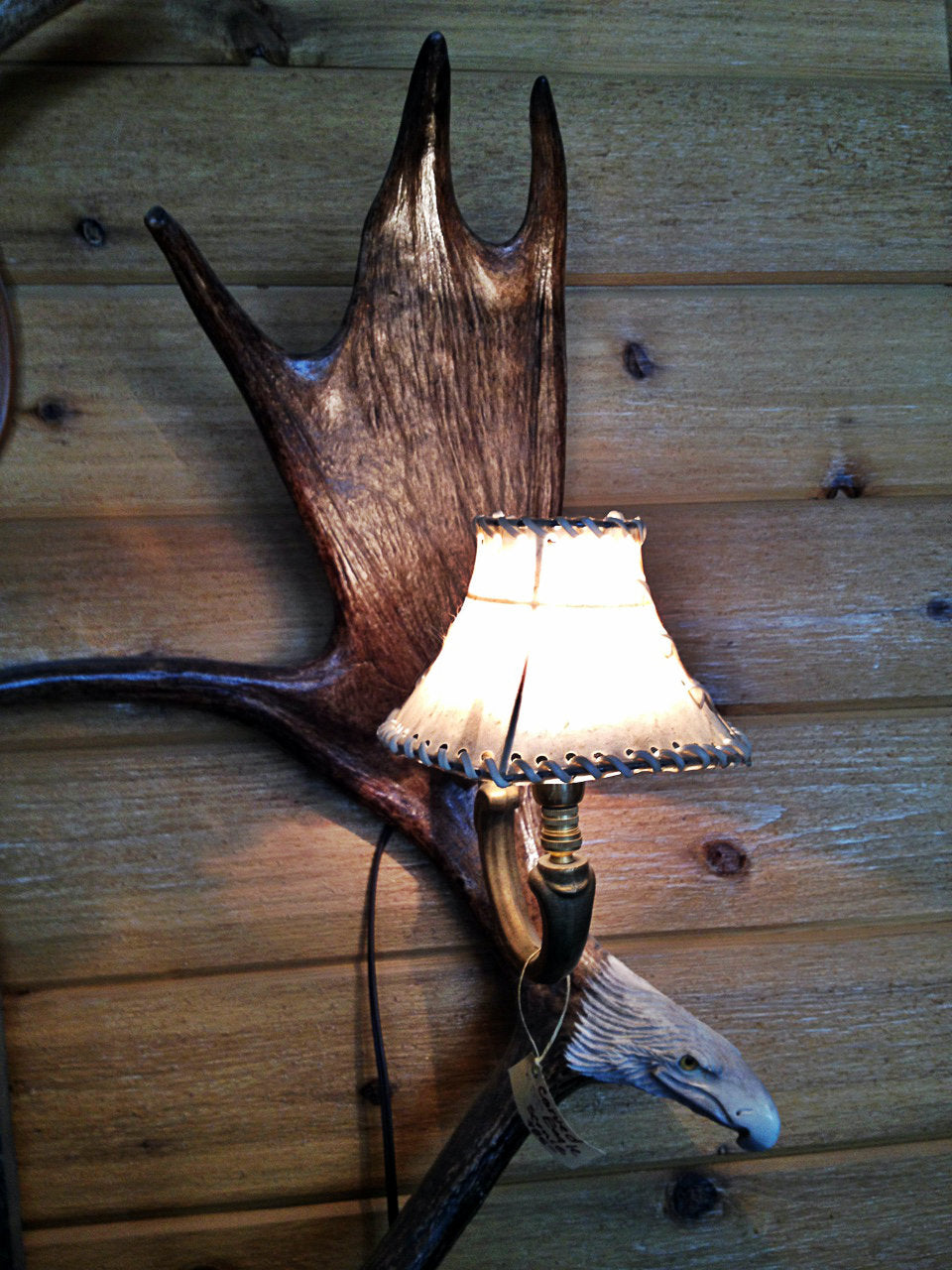 Moose Antler Wall Sconce w/Rawhide Shade