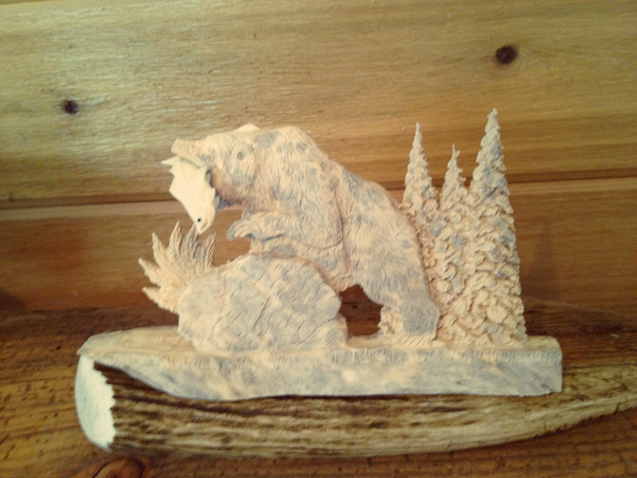 The Fishing Bear Antler Carving