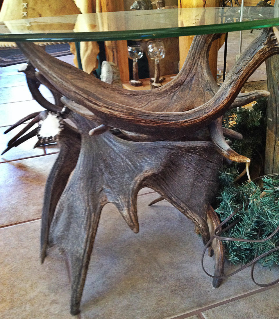 Moose Antler End Table w/Glass