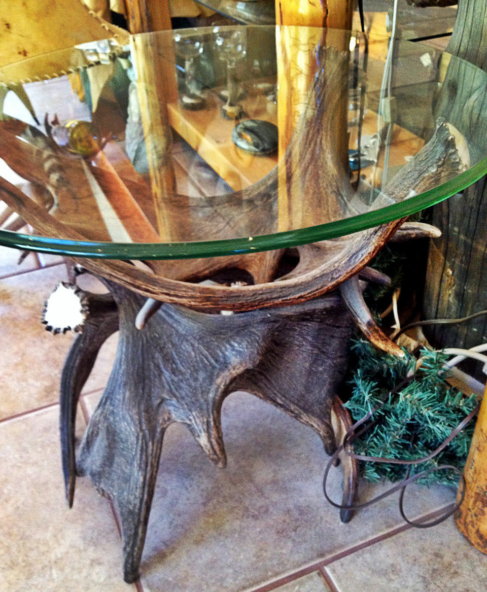 Moose Antler End Table w/Glass