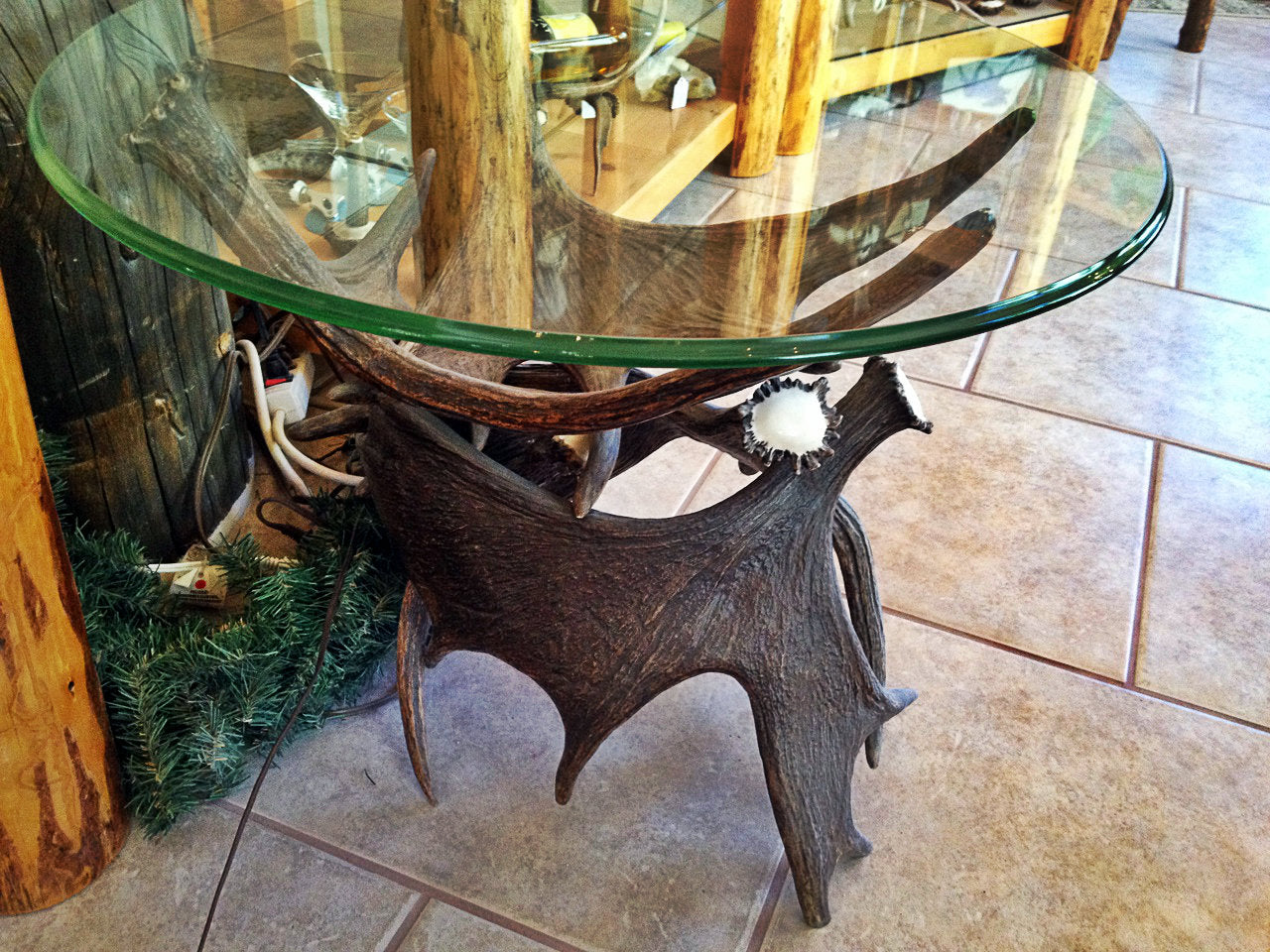 Moose Antler End Table w/Glass