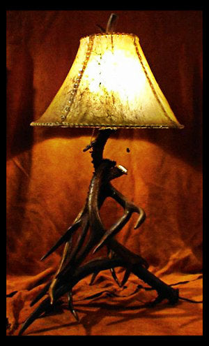 Mule Deer 4 Antler Table Lamp w/ Rawhide Shade