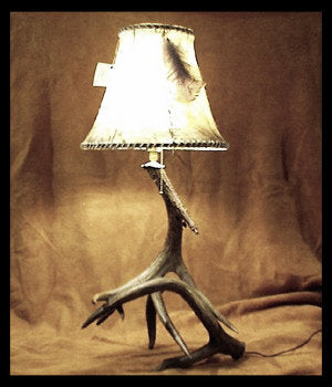 Whitetail Deer 2 Antler Table Lamp w/Rawhide Shade