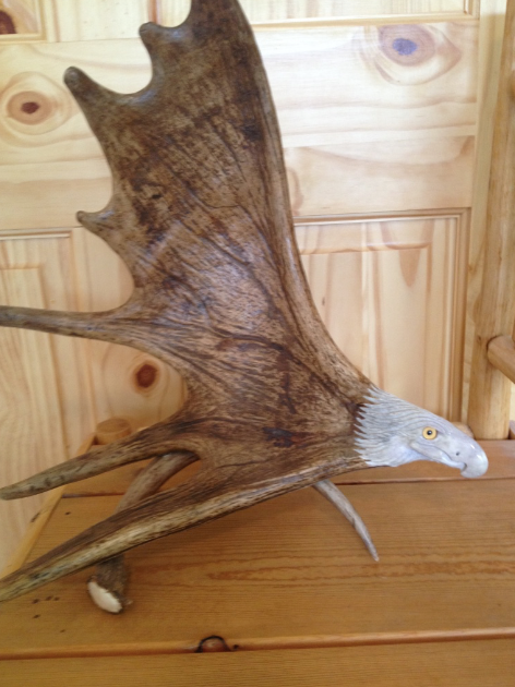 Soaring Eagle Antler Carving w/Antler Base