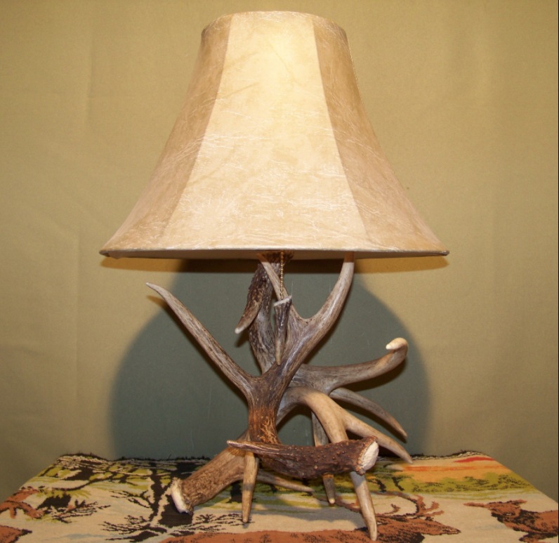 3 Antler Table Lamp, 18"t x15"w/ Antler Finial