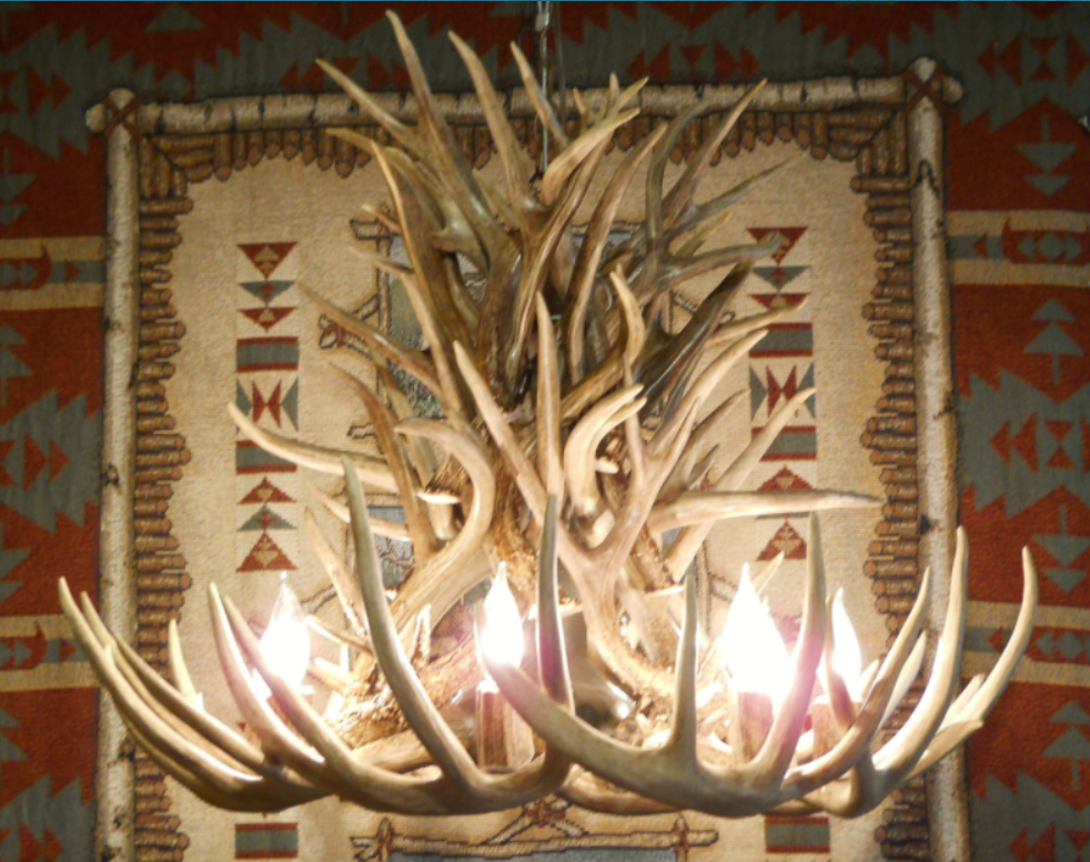 Minnesota Deer Antler Chandelier, 30" W x  25" T, 8 Lights