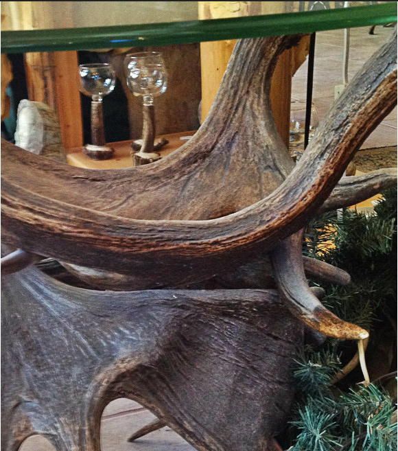 Moose Antler End Table w/Glass